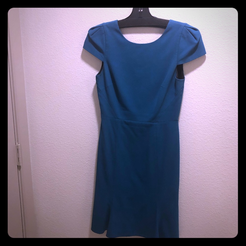 Cap-sleeve teal dress